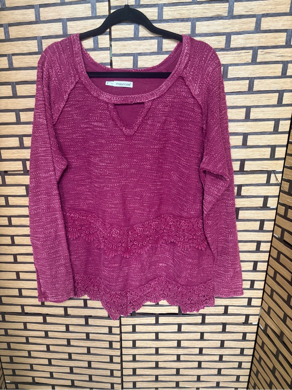 Maurice’s burgundy crochet trim long sleeve top size 2X